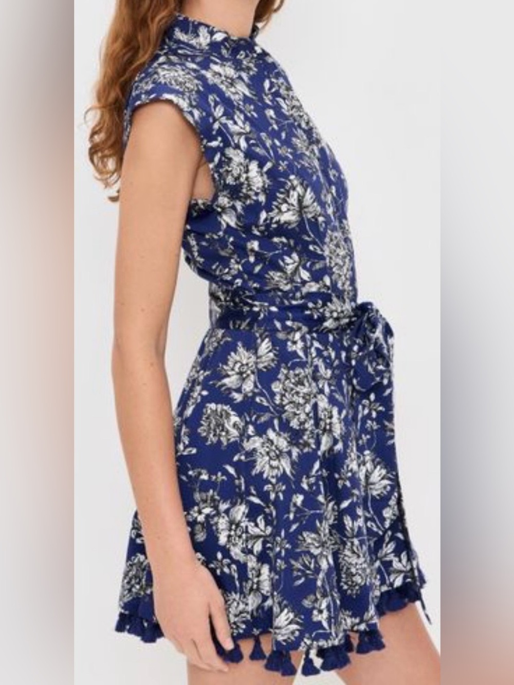 Alice & Olivia NWT Blue Lucy Floral Tassel Trim Mini Dress Sizes 8 & 10 - Picture 3 of 14